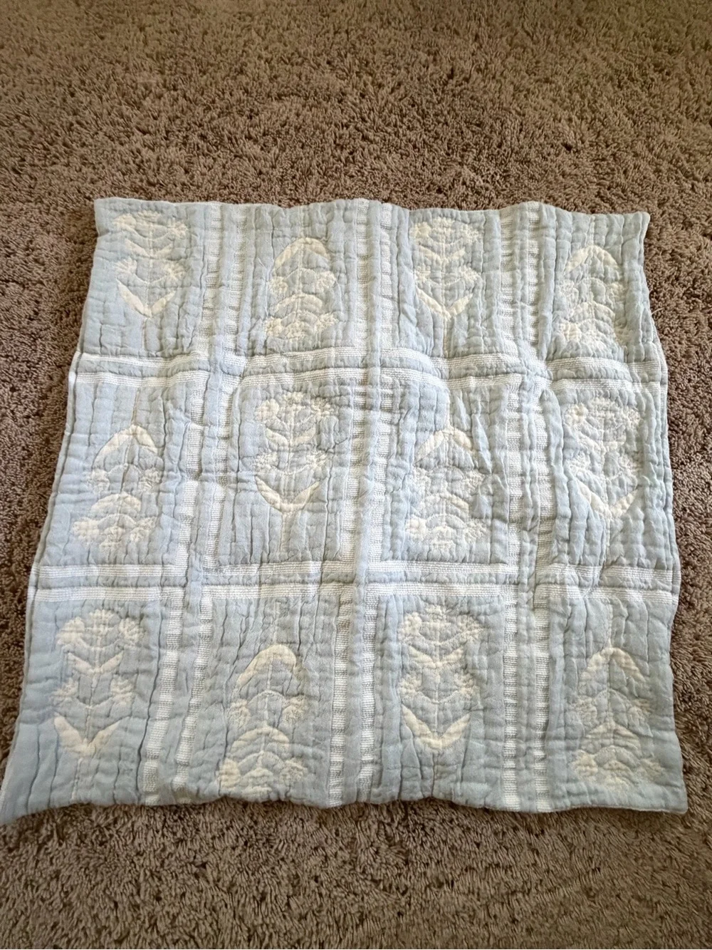 New Anthropologie cotton Parker floral woven quilted euro sham blue cover